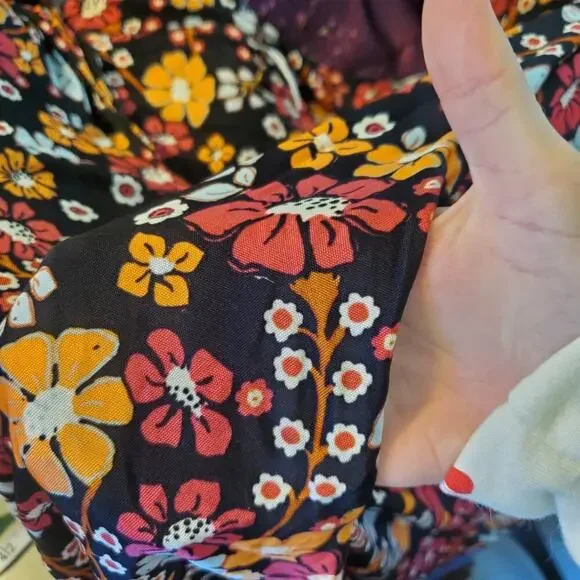 Free People Daisy Jane Long Sleeve Mini Dress Flowy Loose Fit Black Floral - Picture 12 of 13